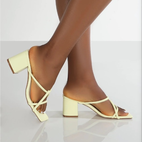 Yellow Strappy Block Heel Mules - Picture 4 of 11